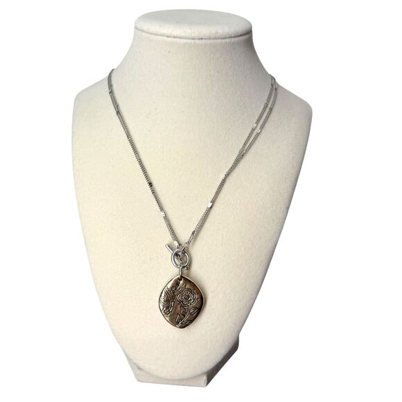 J. Jill Floral Locket Necklace 2-in-1 Convertible Silver Gold Tone Compassion N - Picture 4 of 11